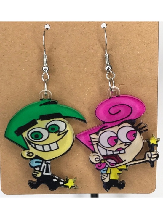 Fashion Jewelry Jewelry - Cartoon TCB Wanda and Cosmo 2D Acrylic Dangle Earrings Fashion Jewelry
